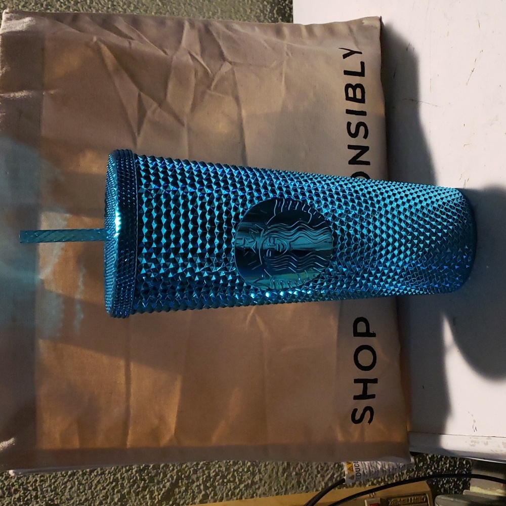 Starbucks BLUE Chrome Metallic Bling 24 oz Venti Summer 2023 Studded Tumbler